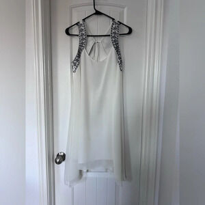 BCBG Generation White Embroidered Chiffon Mini Dress with Open Back Size M